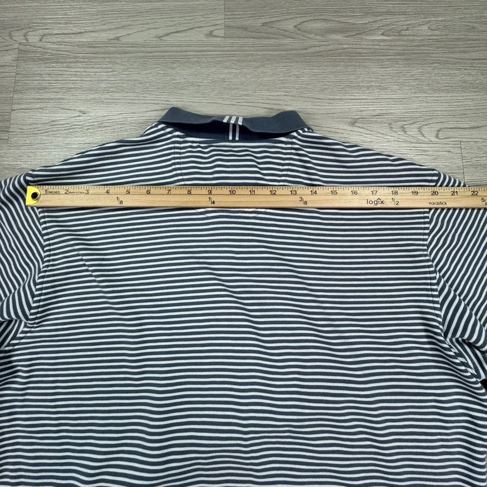 Adidas Men's Large Blue Striped Climalite Golf Polo Shirt Performance Athletic